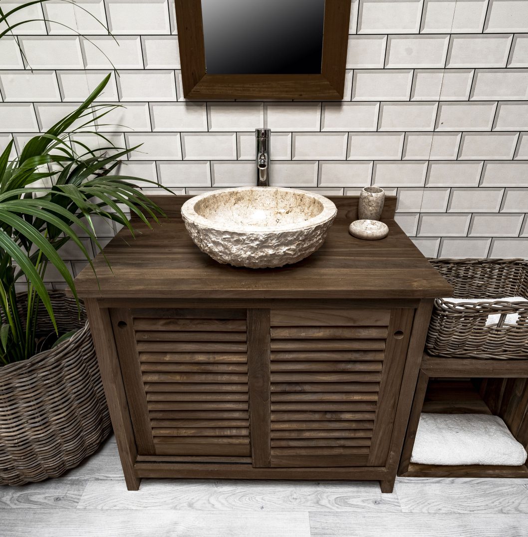 Cream Rough Hewn Stone Bowl Sink - 40 x 15cm.