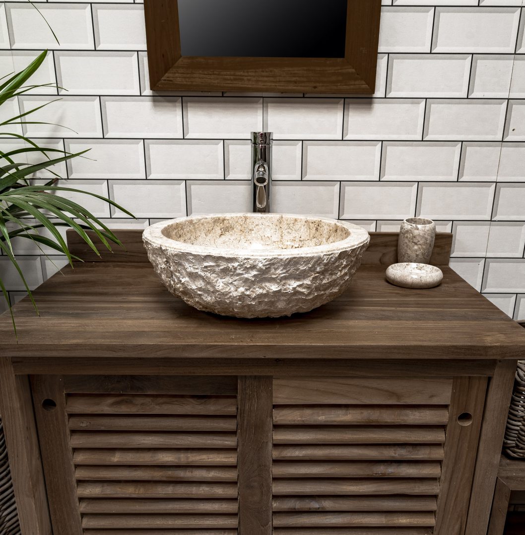 Cream Rough Hewn Stone Bowl Sink - 40 x 15cm.